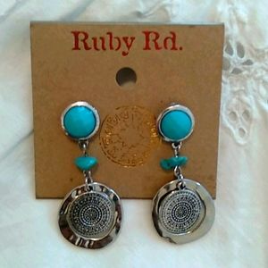 Ruby Rd. Faux Turquoise and Silver tone earrings